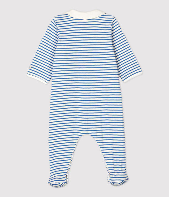 Baby-Strampler aus Bio-Baumwolle mit Kragen und blauem Streifenmuster weiss MARSHMALLOW/blau ALASKA